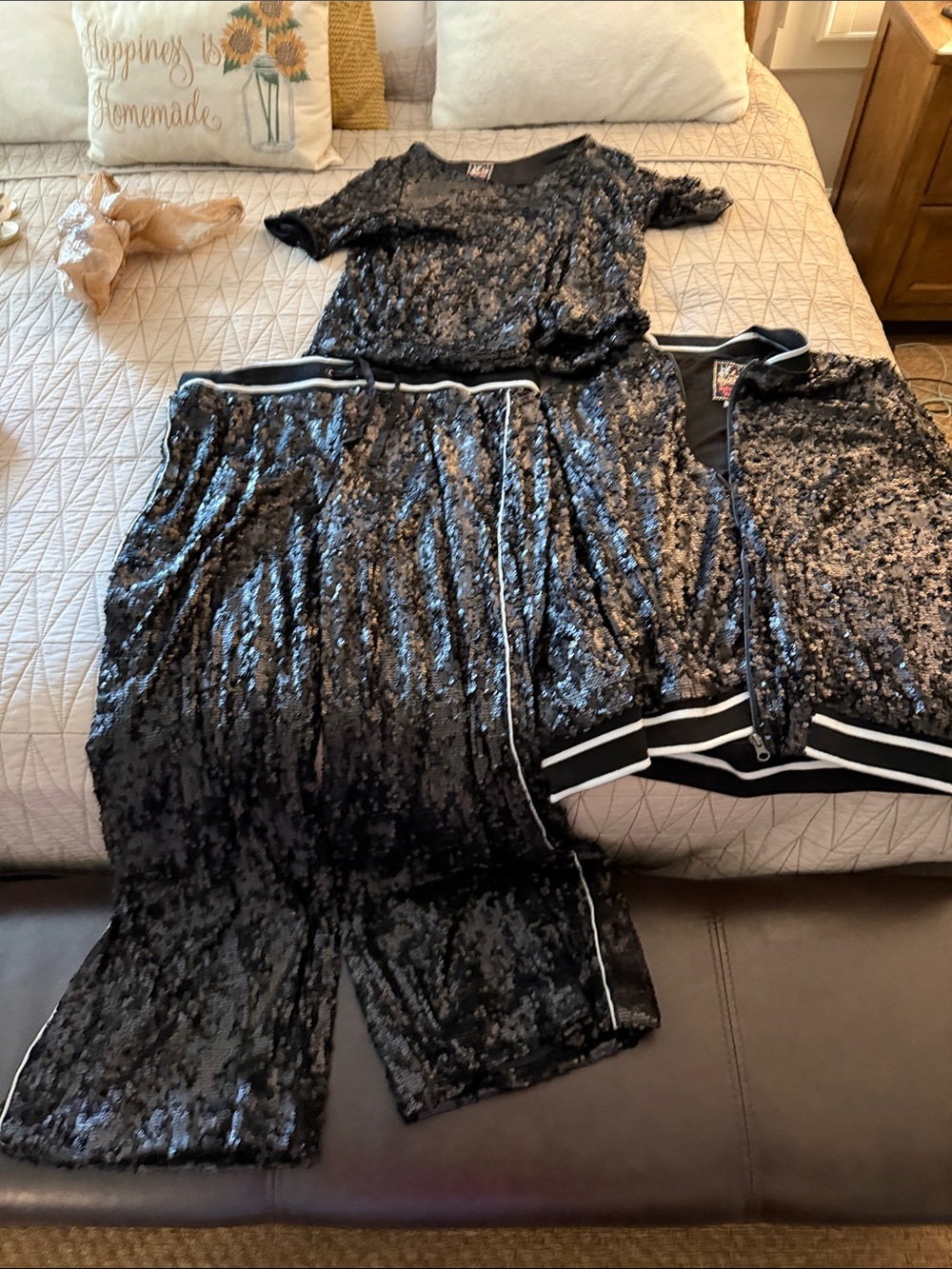 Johnny Was Black Sequin Track Joggers & Jacket Set